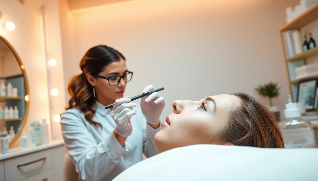 Professional applying an ellebeena lash lift treatment in a soothing salon environment.