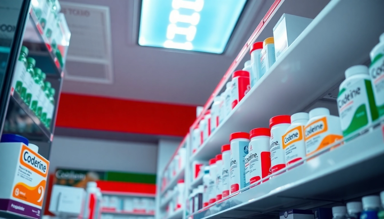 Purchase Codeine Without Prescription at a well-stocked pharmacy, featuring codeine products.