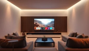 Watch iptv suisse programming in a cozy living room with modern decor and warm lighting.