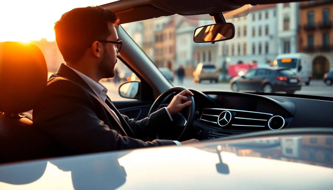 Hire a professional car with driver in Lisbon, enjoying luxury travel experience in a sleek Mercedes-Benz.