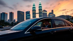 Experience the elegance of a luxury hire car with driver in Kuala Lumpur's enchanting skyline.