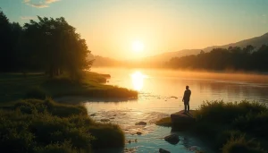 Person by the river reflecting to uncover your natural aptitude in a serene landscape