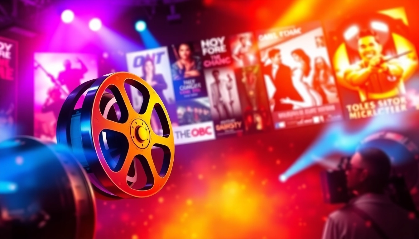 Get the latest movie news and updates with vibrant visuals showcasing iconic film elements.