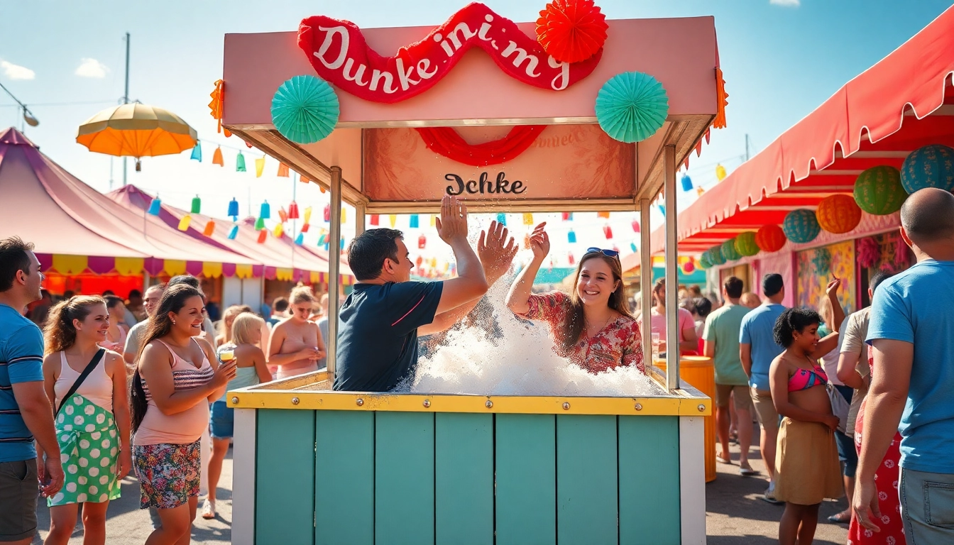 Enjoy a fun Dunking Booth Rental with vibrant colors and excited participants at your event.