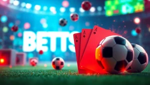 Experience هات بت with thrilling betting graphics featuring cards and soccer balls in a vibrant digital design.