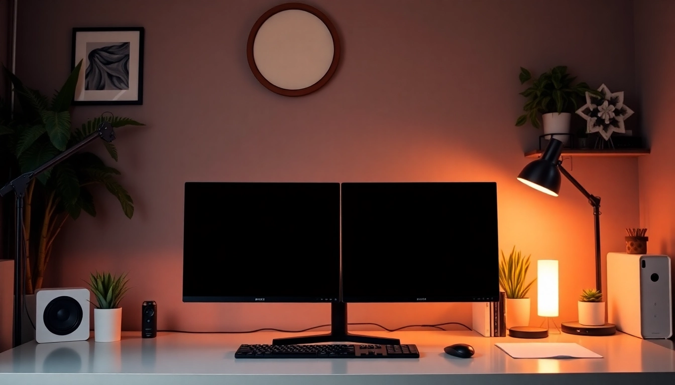 Efficient dual monitor install setup featuring two screens on a modern desk, enhancing productivity.