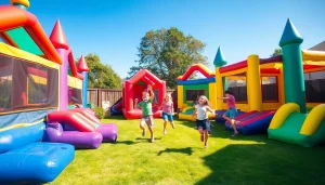 Enjoy thrilling moments with Bounce house rental near me for your next event, featuring colorful inflatables and happy children.