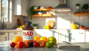 Boost your energy with our NAD Supplement next to vibrant, fresh produce.