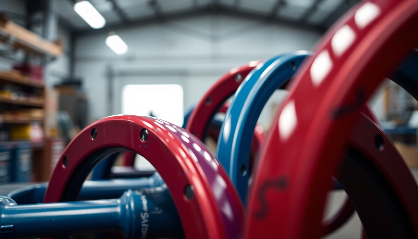 Vibrantly colored powder coating Birmingham on metal parts showing intricate details and exceptional finish.