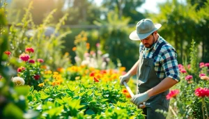 Enhance your garden maintenance service with a professional gardener cultivating vibrant plants.