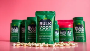 Showcase Bulk 7oh kratom tablets in an inviting display, featuring quality packaging and vibrant colors.