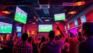 Experience เว็บดูบอล live as fans celebrate their favorite teams in a bustling atmosphere with multiple screens.