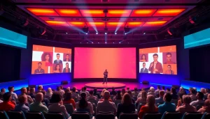 Engage with a Virtual Audience System featuring interactive avatars on a digital stage.