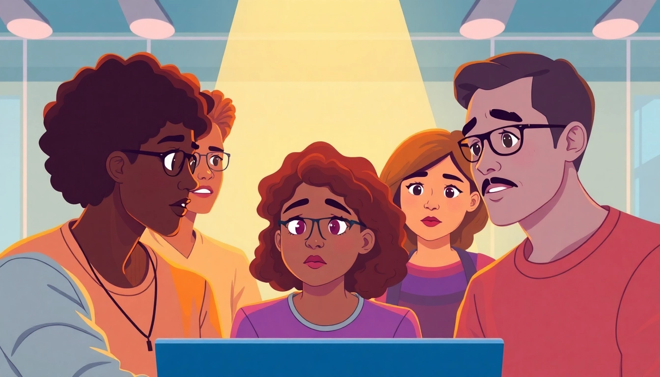 AI Opinion poll featuring diverse respondents sharing their views in a dynamic digital environment.