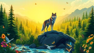 A majestic wolf in a wild landscape, highlighting the essence of www.sudswild.com and nature's untamed spirit.