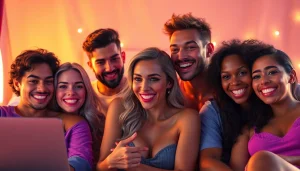 Engaging scene of a lively online sex chat with diverse participants, showcasing connection and excitement.