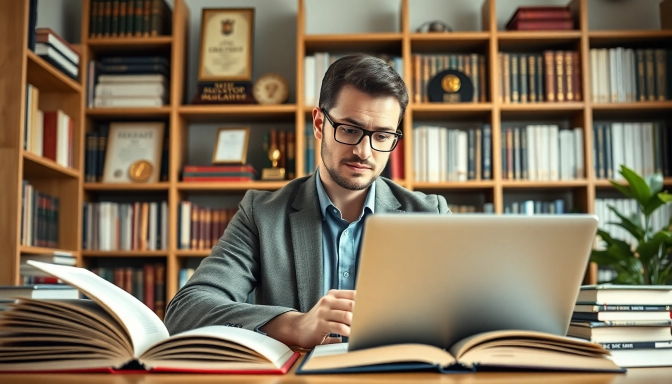 Engaging visual representation of a professional studying to buy online phd degree, highlighting educational success.