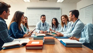 Medizinstudium ohne Test: Studierende diskutieren in einem modernen Klassenzimmer.