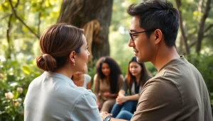 Engaged therapist supporting healing trauma in a serene group therapy setting with a focus on emotional connection.